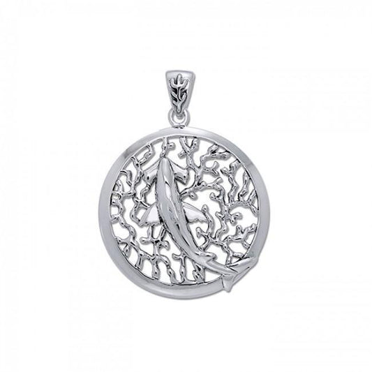 Mighty Hammerhead Shark on the Reef ~ Sterling Silver Jewelry Pendant TPD3405