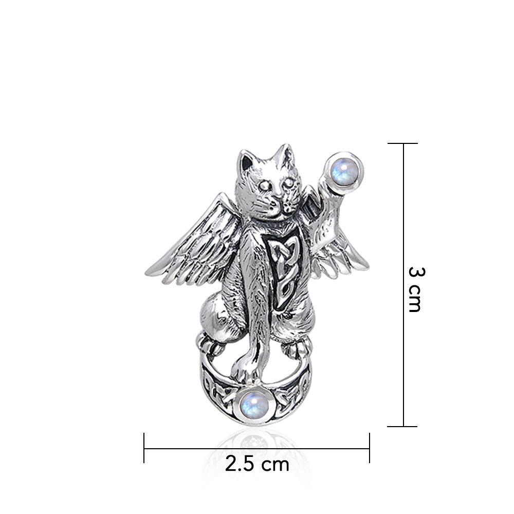 Celtic Cat Angel Moon Sterling Silver Pendant With Gem TPD342