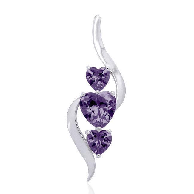 3 Heart Gemstone Silver Pendant TPD3471