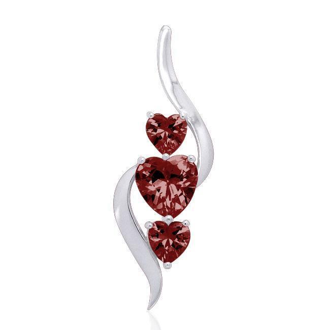 3 Heart Gemstone Silver Pendant TPD3471