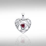 Contemporary Silver Heart Pendant with Gemstone TPD3478
