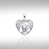 Contemporary Silver Heart Pendant with Gemstone TPD3478