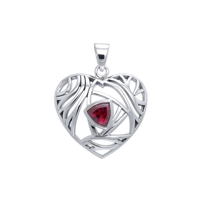 Contemporary Silver Heart Pendant with Gemstone TPD3478