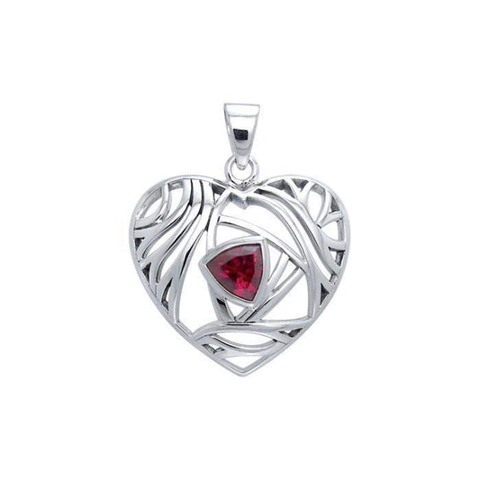Contemporary Silver Heart Pendant with Gemstone TPD3478