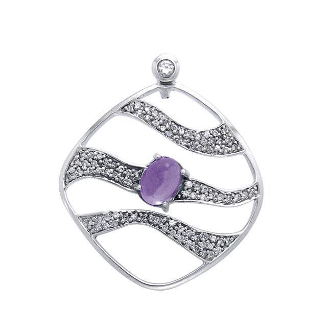 Contemporary Silver Pendant with Wave Motif Gemstone TPD3493