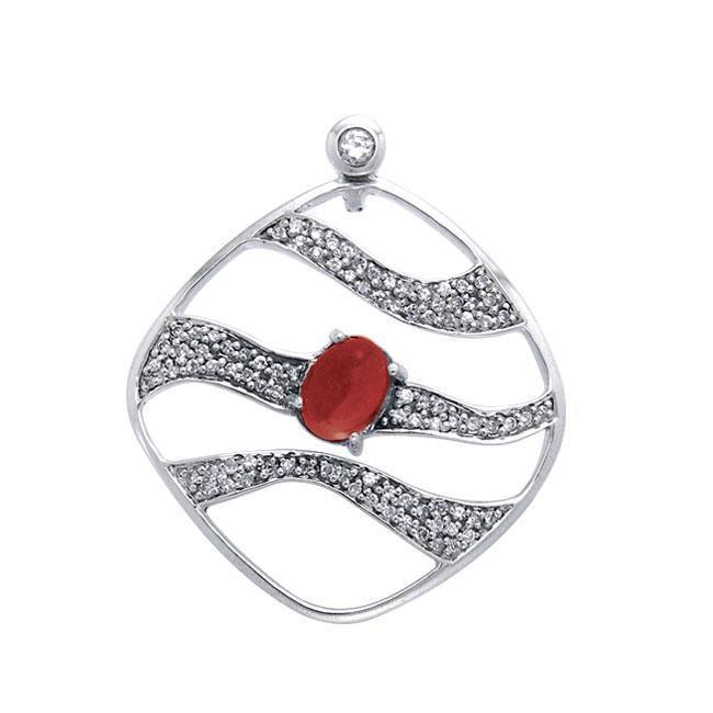 Contemporary Silver Pendant with Wave Motif Gemstone TPD3493