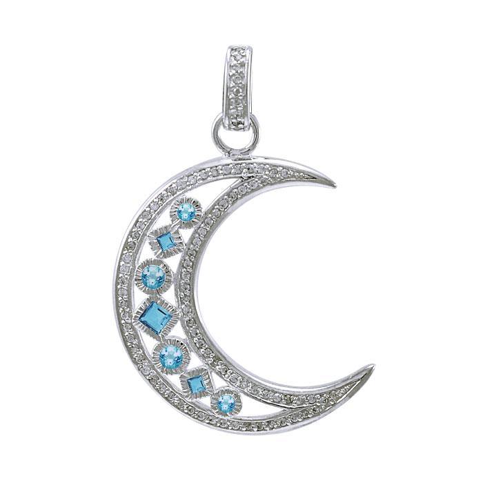 Chakra Moon Sterling Silver with Gemstones Pendant TPD3494