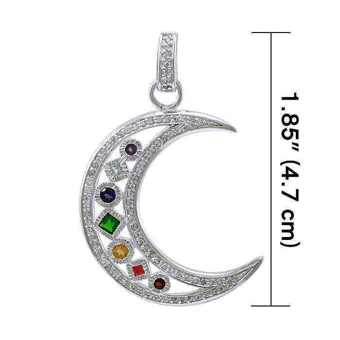 Chakra Moon Sterling Silver with Gemstones Pendant TPD3494