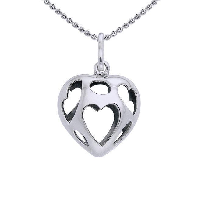 Bold Filigree in Heart Shape Silver Pendant TPD3514