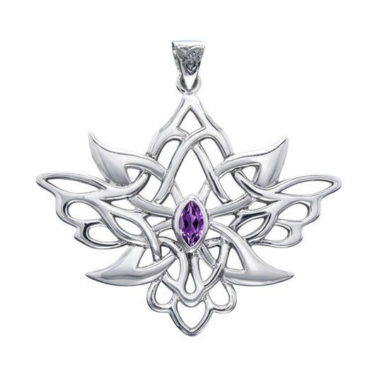 Abstract And Modern Celtic Art Sterling Silver Pendant With Gemstone TPD3527