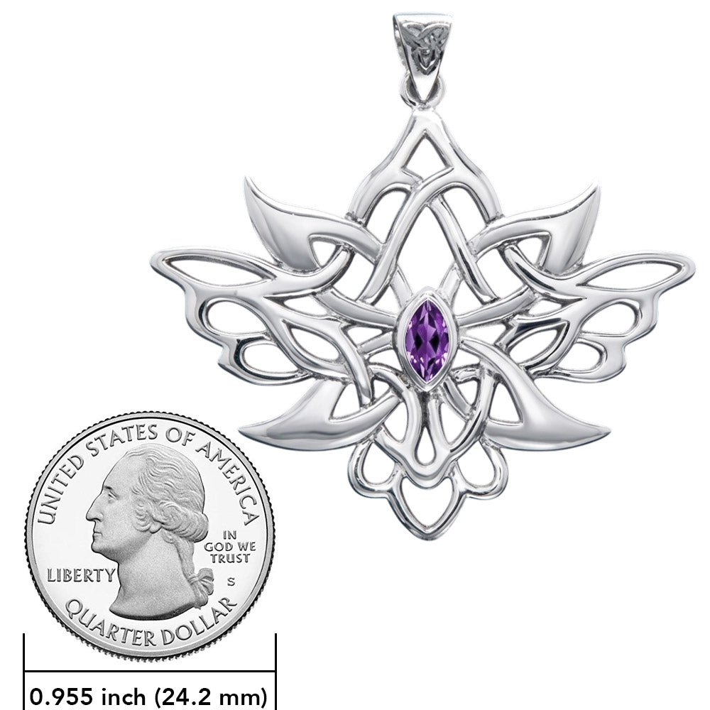 Abstract And Modern Celtic Art Sterling Silver Pendant With Gemstone TPD3527