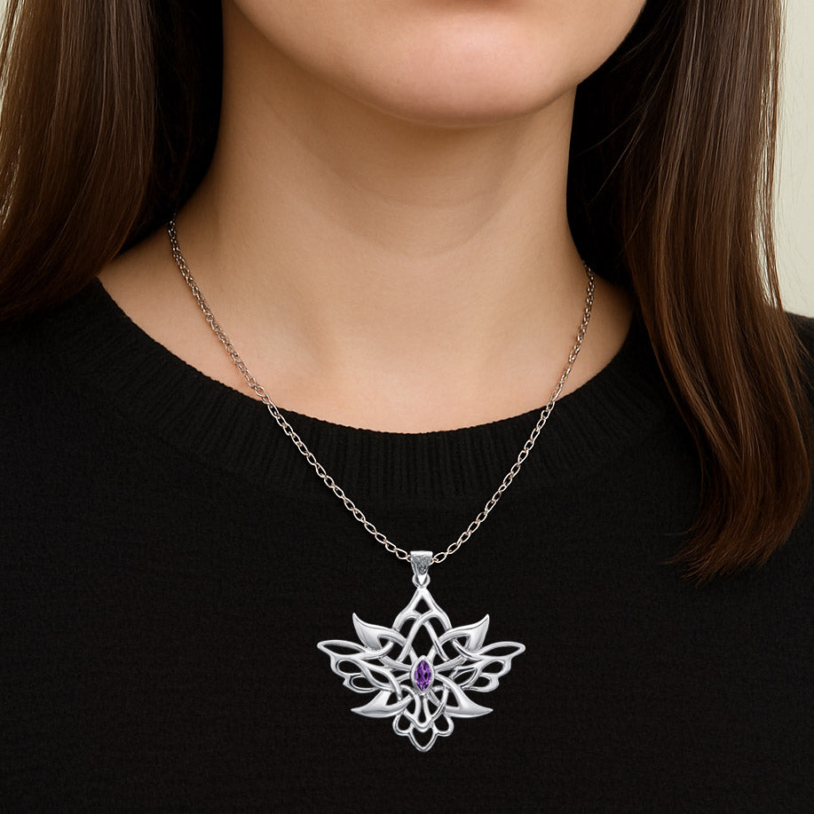 Abstract And Modern Celtic Art Sterling Silver Pendant With Gemstone TPD3527