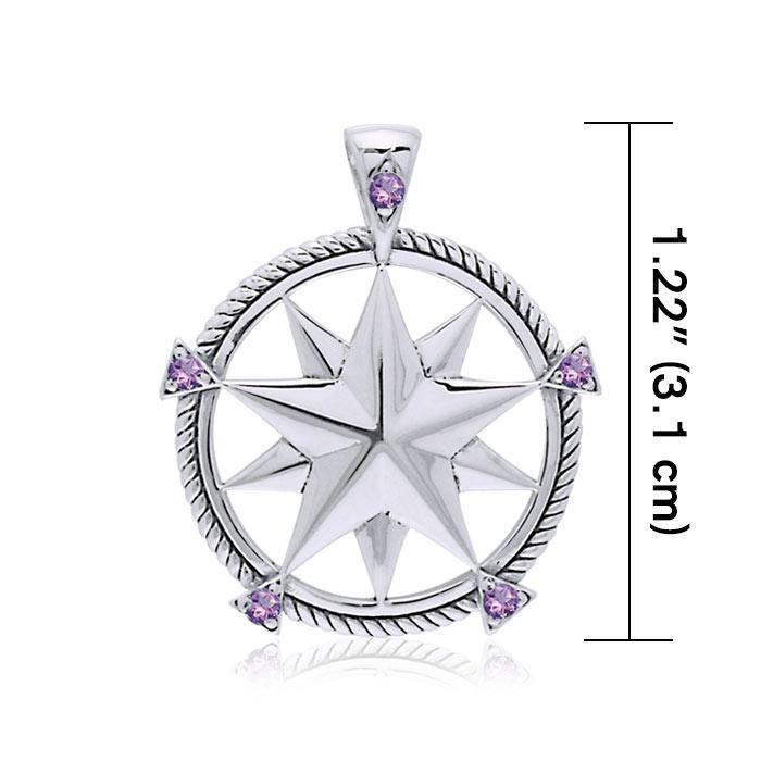 Compass with Gemstone Silver Pendant TPD3529