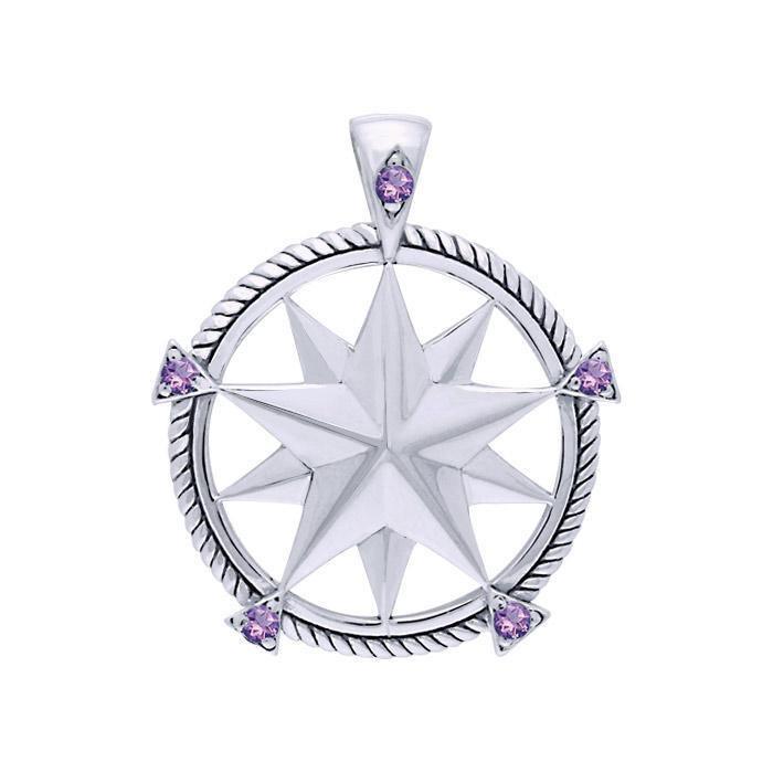 Compass with Gemstone Silver Pendant TPD3529