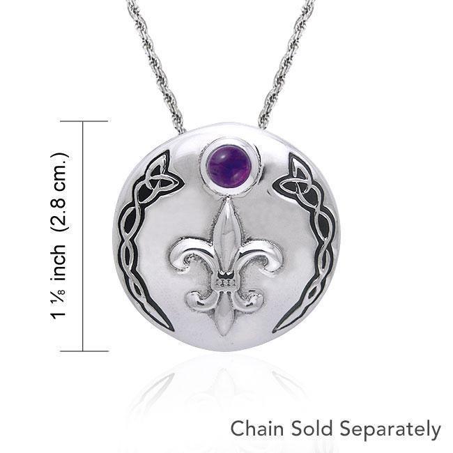 Fleur De Lis with Celtic Knotwork Silver Pendant TPD354