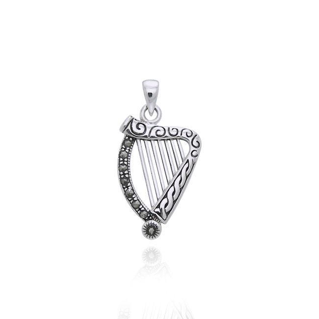 Marcasite Celtic Harp Pendant TPD3558