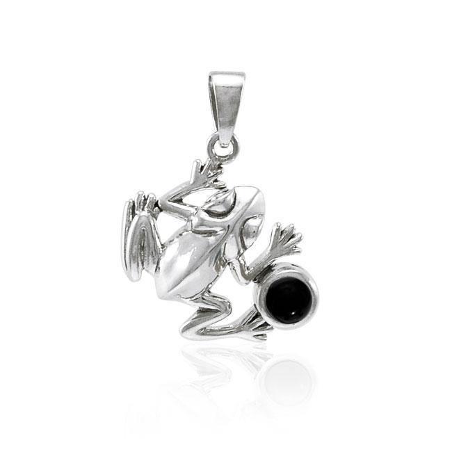 Jumping Frog with Stone Silver Pendant TPD3612