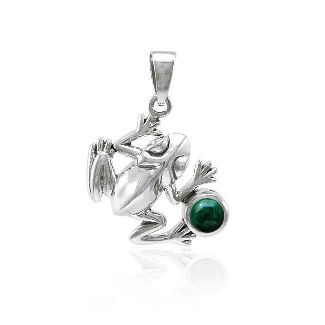 Jumping Frog with Stone Silver Pendant TPD3612