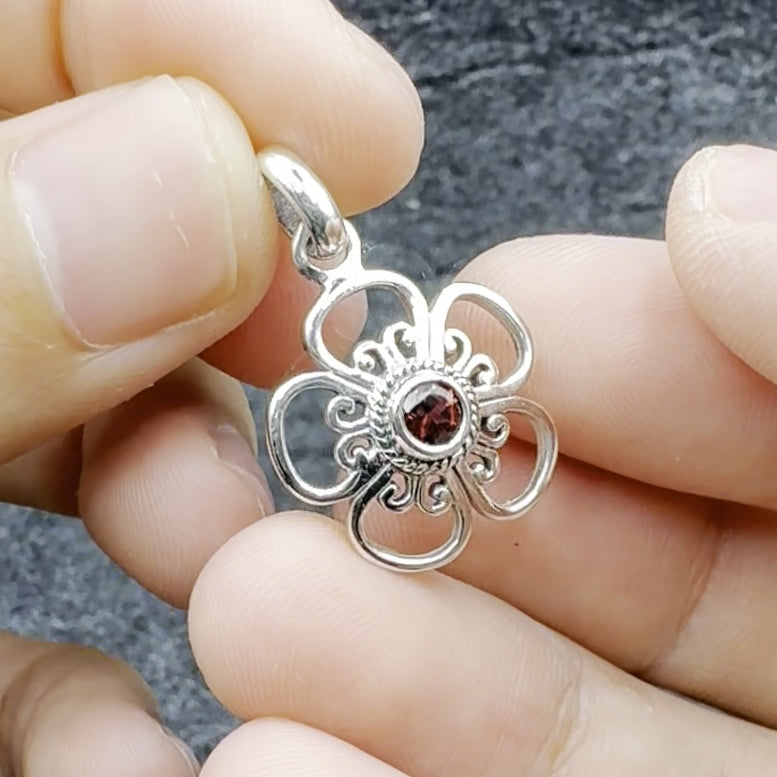 Blooming Flower Sterling Silver Pendant with Gem TPD3687