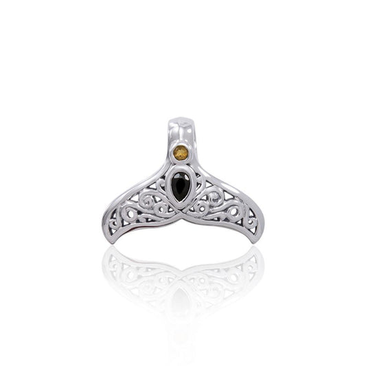 Filigree Whale Tail ~ Sterling Silver Jewelry Pendant with Gemstone TPD3798