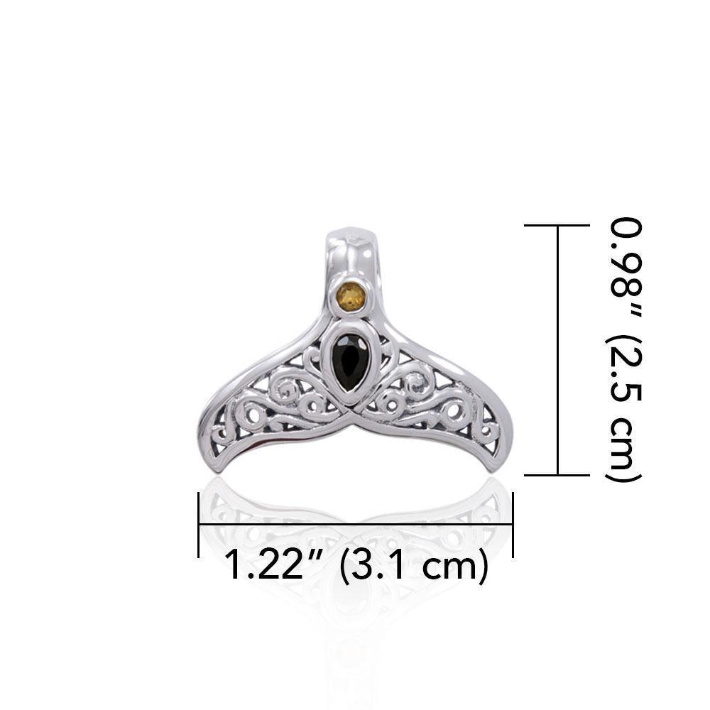 Filigree Whale Tail ~ Sterling Silver Jewelry Pendant with Gemstone TPD3798
