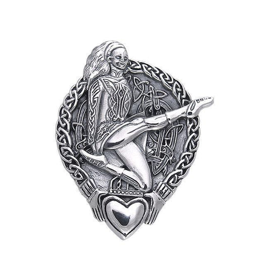 Celtic Knotwork and Claddagh Irish Dancer Silver Pendant TPD392