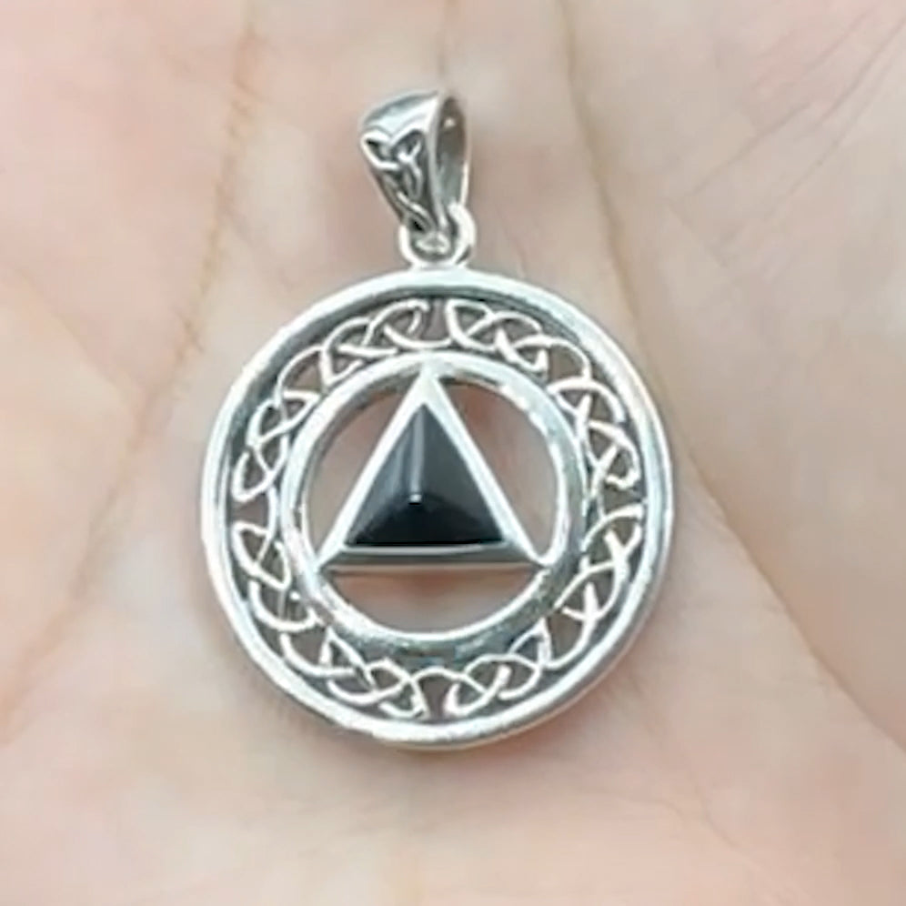 AA Recovery with Celtic Boarder Sterling Silver Pendant TPD3938