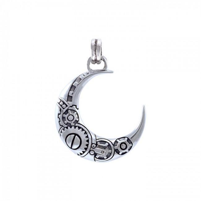 Steampunk Crescent Moon Sterling Silver Pendant TPD3959