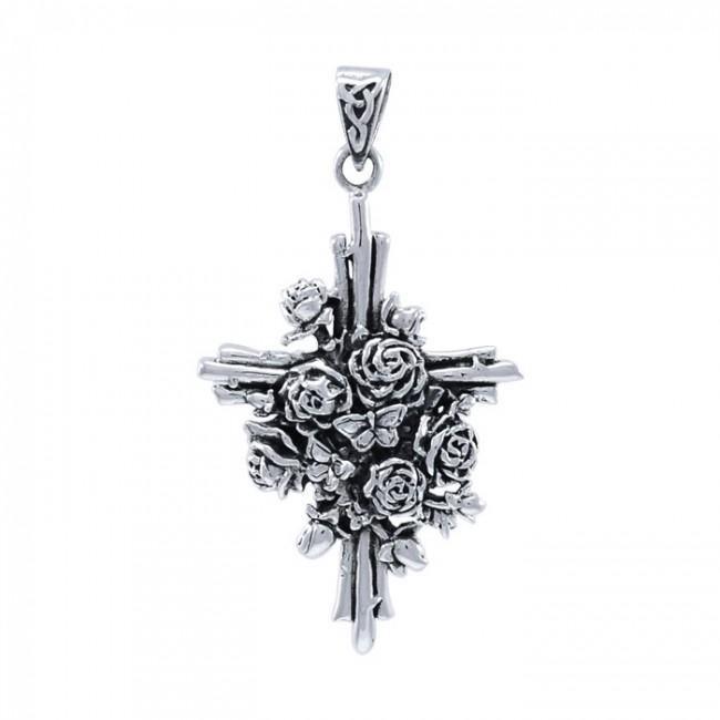 Butterfly Rose Cross Pendant TPD4032