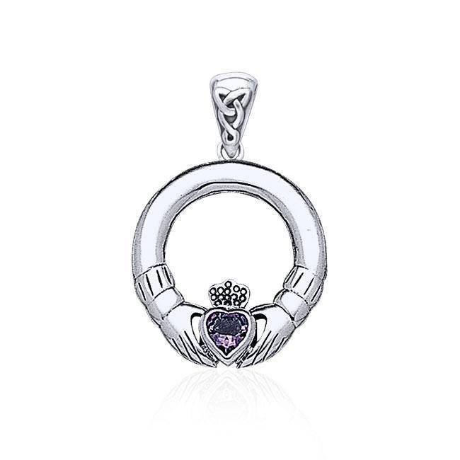 Claddagh Silver Pendant with Heart Gem TPD4118