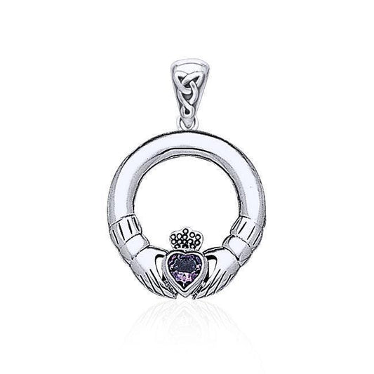 Claddagh Silver Pendant with Heart Gem TPD4118