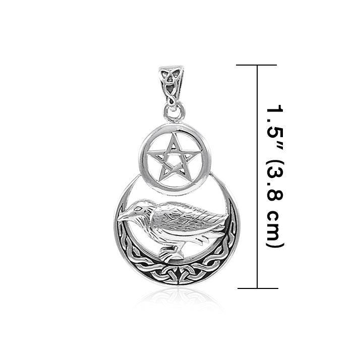 Raven on Celtic Crecent Moon and The Pentacle Sterling Silver Pendant TPD4224