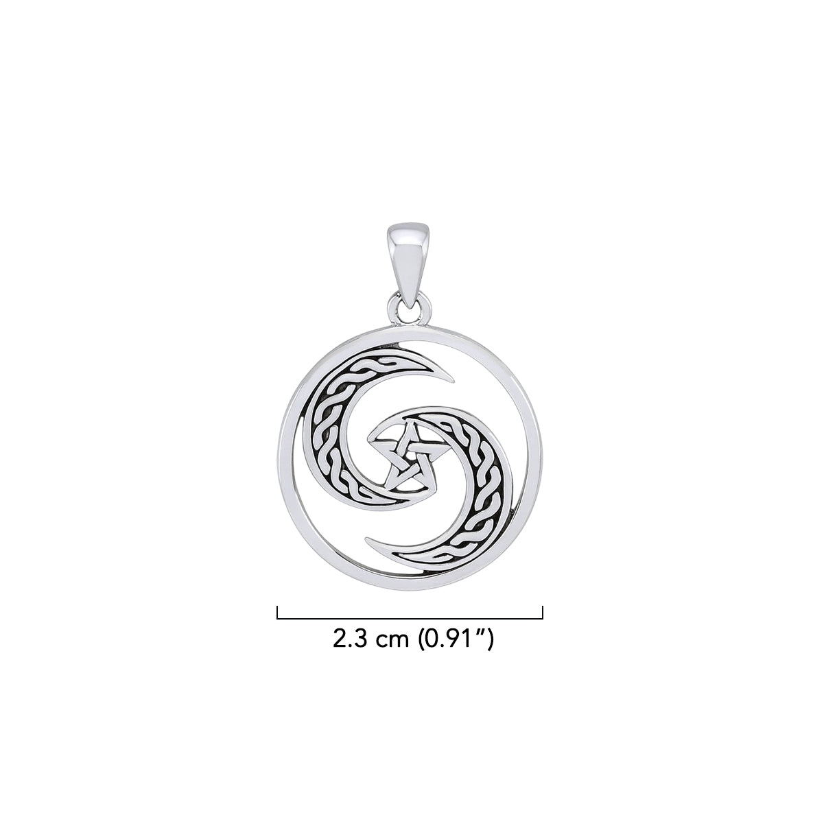 Pentagram on Crescent Moon Sterling Silver Pendant TPD4237