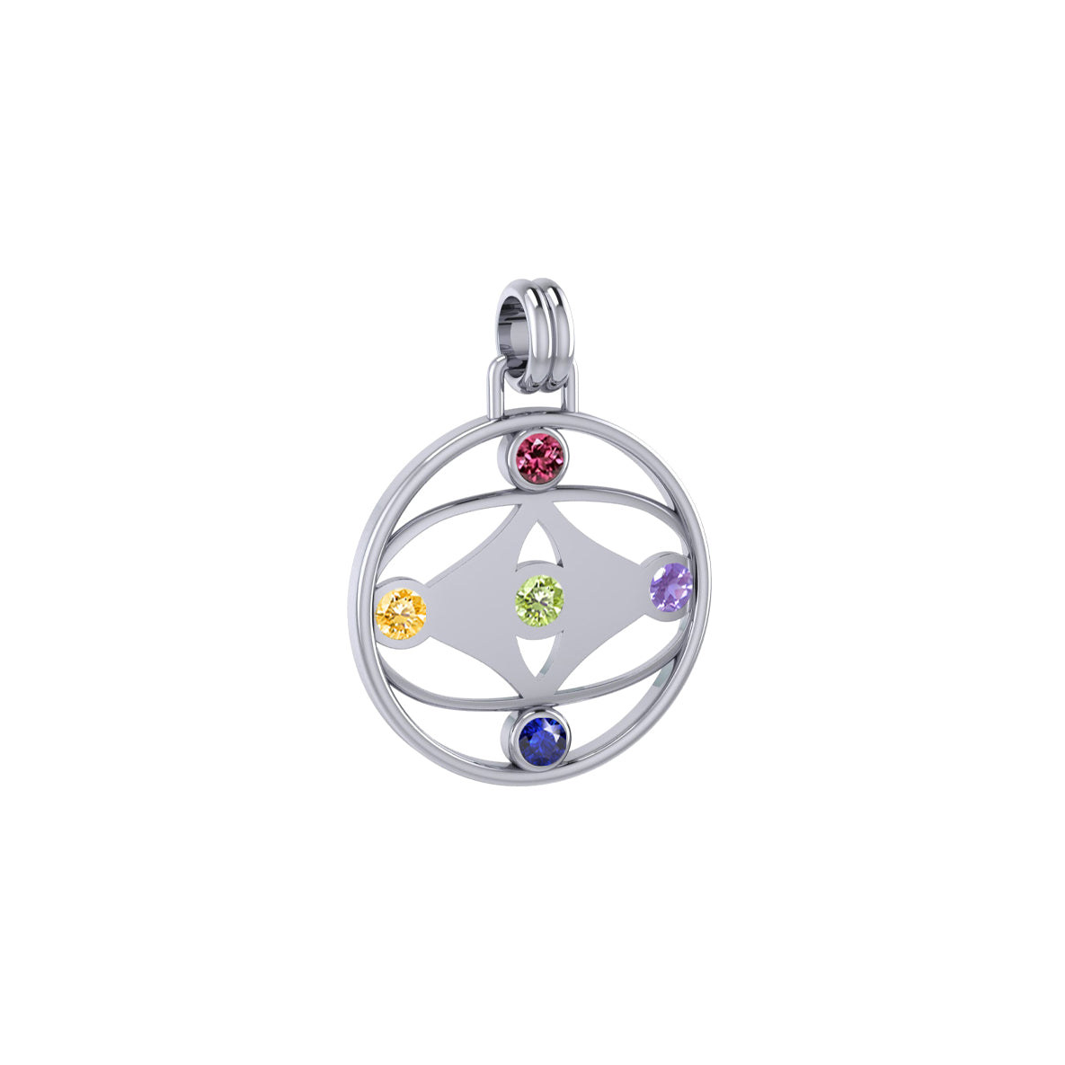 Contemporary Mandala Flower Of Life Silver Pendant with Mix Gemstone TPD427
