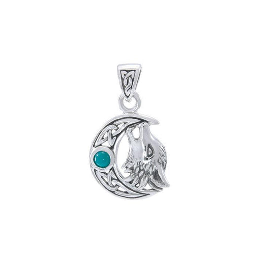 Sterling Silver Wolf with Celtic Moon Pendant TPD4290