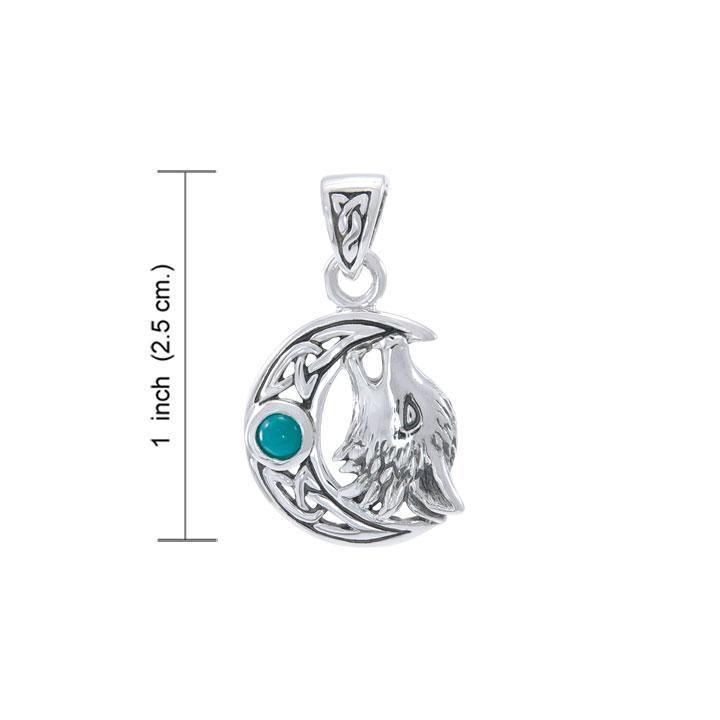 Sterling Silver Wolf with Celtic Moon Pendant TPD4290