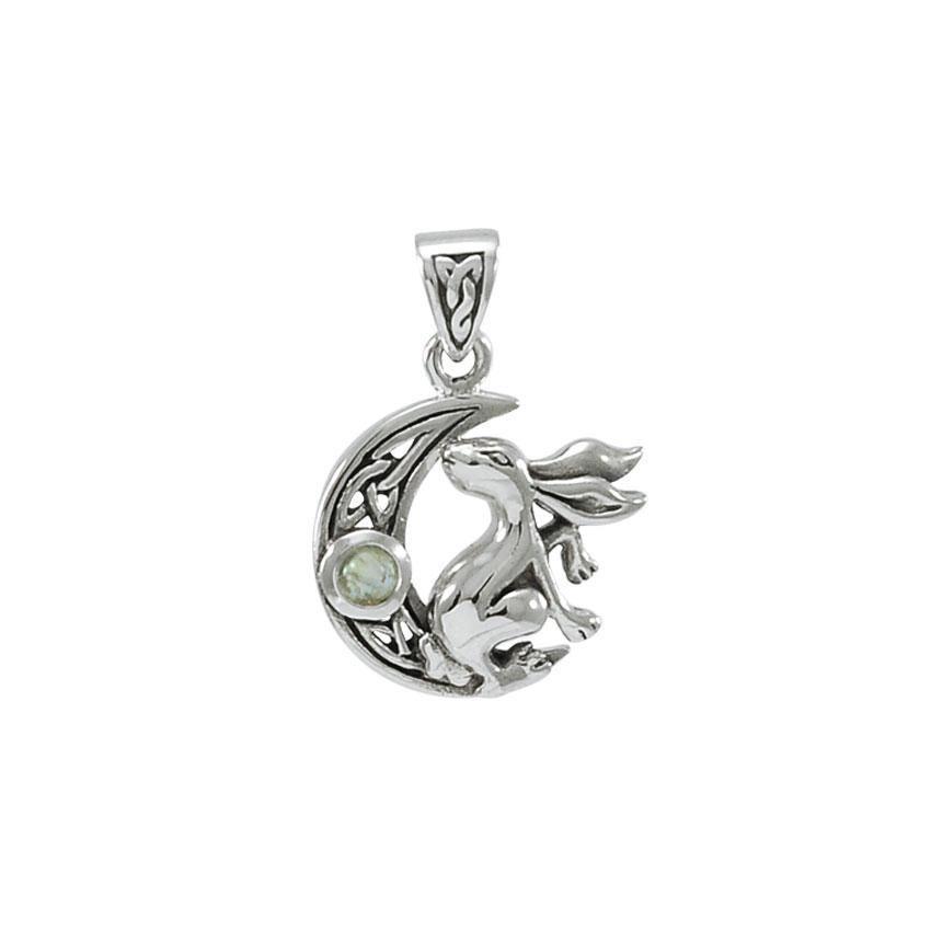 Rabbit on Crescent Moon Silver Pendant TPD4291
