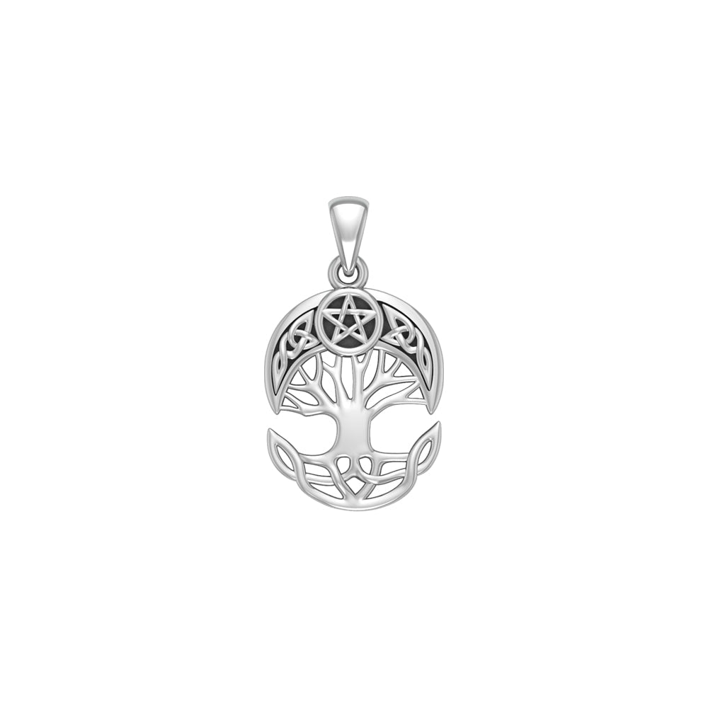 Celtic Knot Crescent Moon Pentacle Tree of Life Sterling Silver Pendant TPD4293