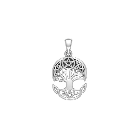 Celtic Knot Crescent Moon Pentacle Tree of Life Sterling Silver Pendant TPD4293