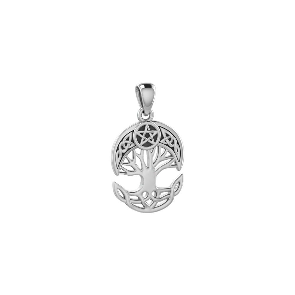Celtic Knot Crescent Moon Pentacle Tree of Life Sterling Silver Pendant TPD4293