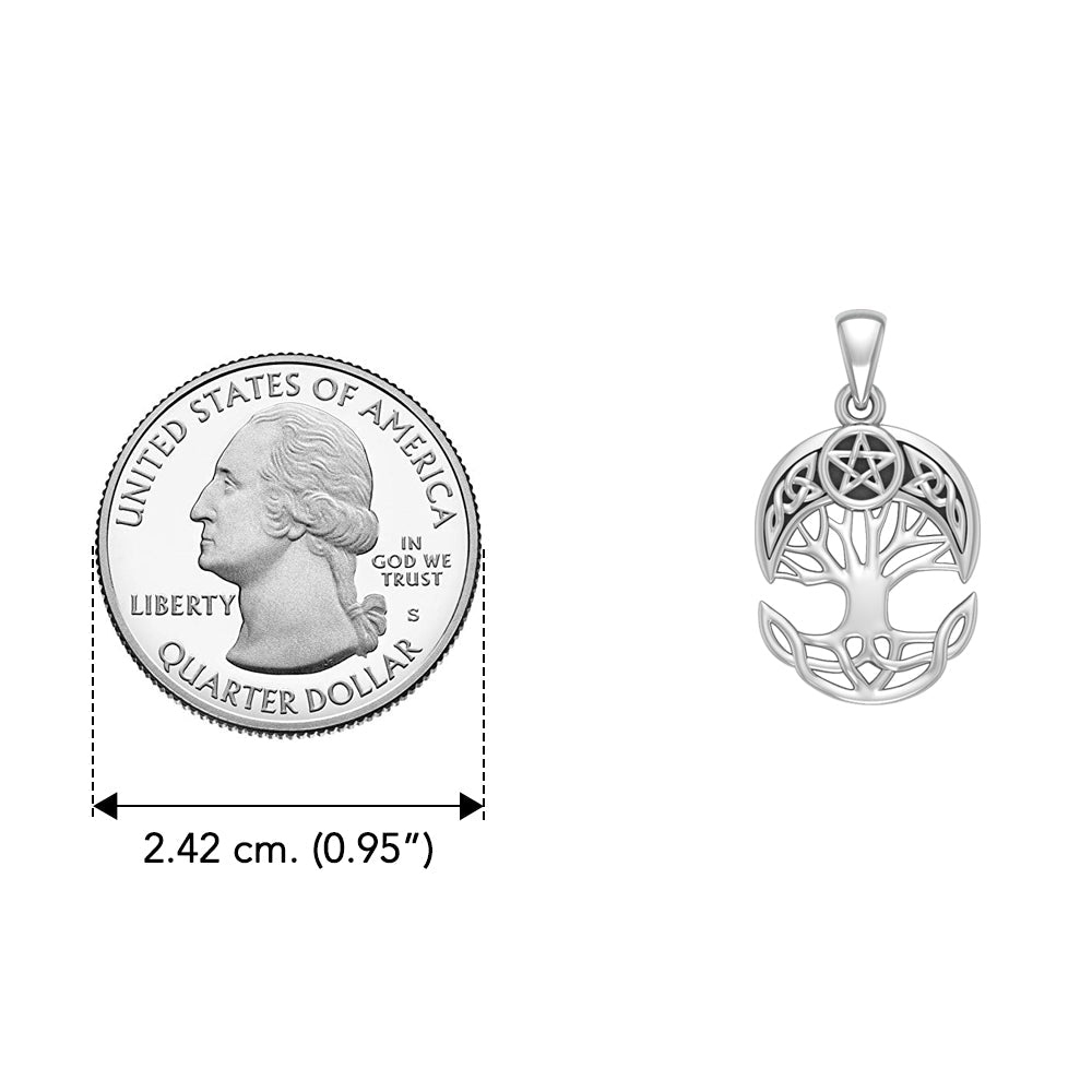 Celtic Knot Crescent Moon Pentacle Tree of Life Sterling Silver Pendant TPD4293