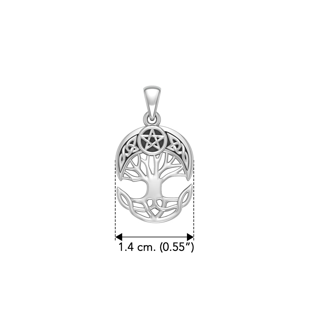 Celtic Knot Crescent Moon Pentacle Tree of Life Sterling Silver Pendant TPD4293