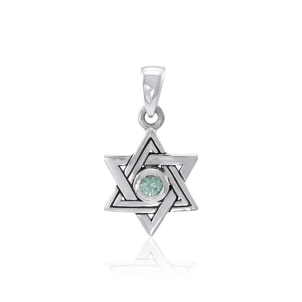 Star of David Sterling Silver Pendant with Gem TPD4298