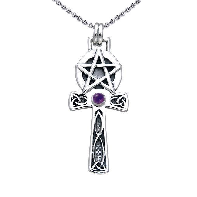 Handcrafted Silver Celtic Knot Pentagram Ankh pendant TPD430