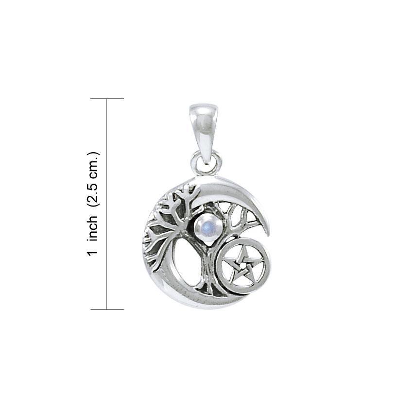 Crescent Moon Tree of Life with Pentacle Silver Pendant TPD4311
