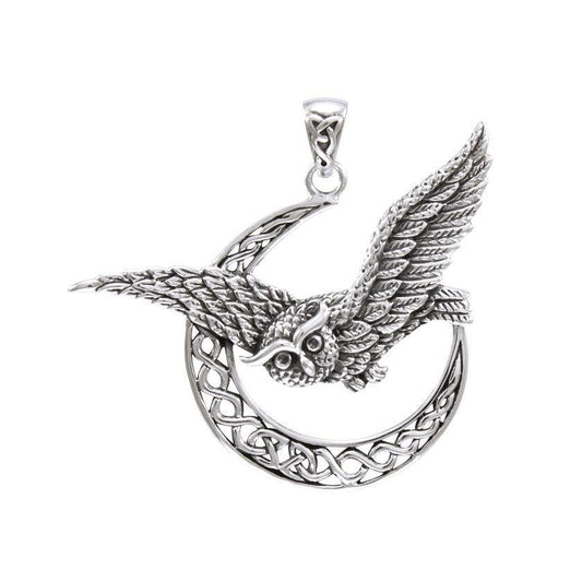 Owl with Celtic Crescent Moon Silver Pendant TPD4337 - peterstone.dropshipping