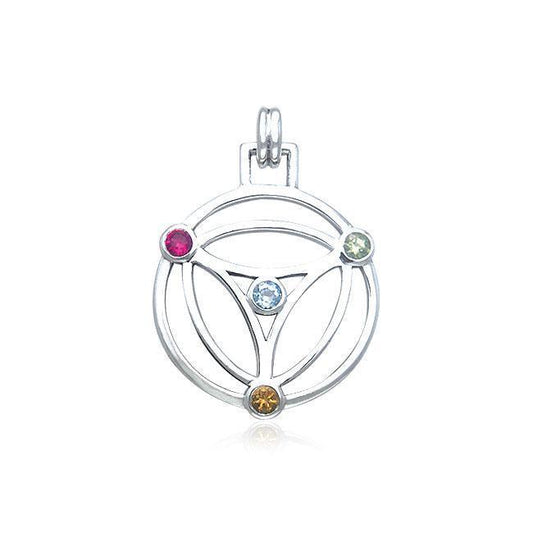 Contemporary Mandala Flower Of Life Silver Pendant with Gemstone TPD436