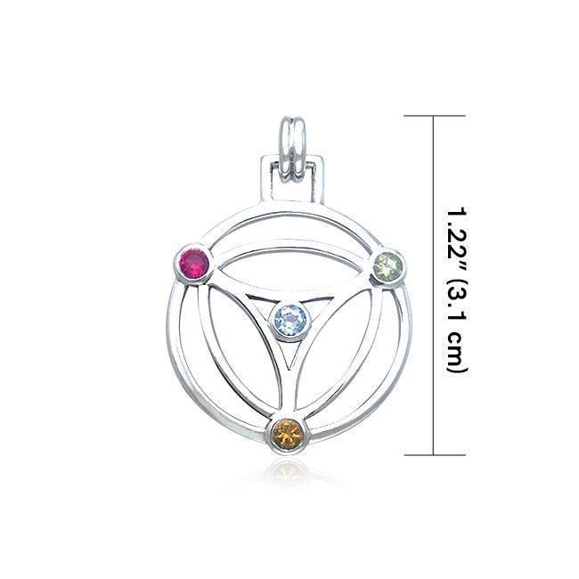 Contemporary Mandala Flower Of Life Silver Pendant with Gemstone TPD436