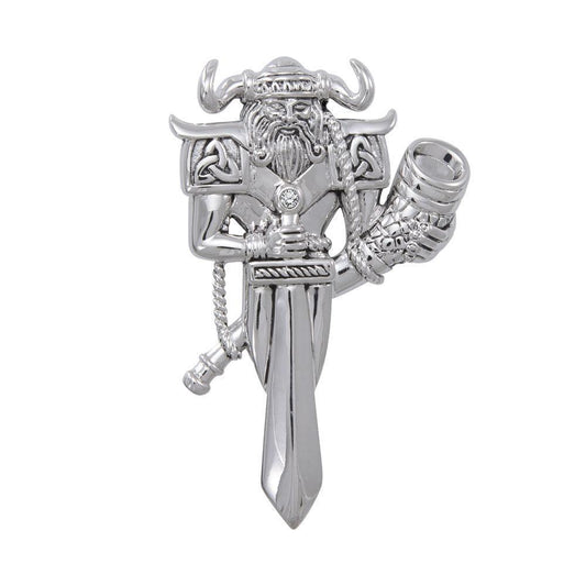 Viking God Heimdal Silver Pendant with Gemstone TPD4391