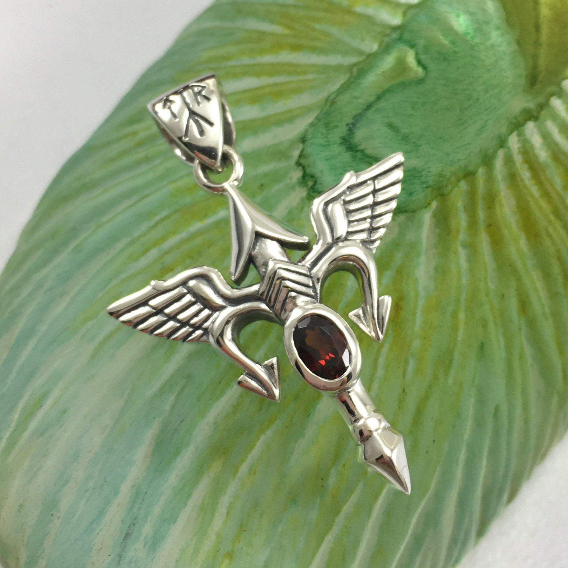 Viking Rune Tyr God Silver Pendant with Gemstone TPD4392